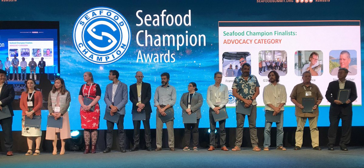 OceanMind wins the Seafood Champion award for Innovation at <a href="/SeawebSummit/">Seafood Summit</a> #SWSS19 - a well deserved team effort, thank you to our whole team for all their work supporting enforcement and compliance around the world