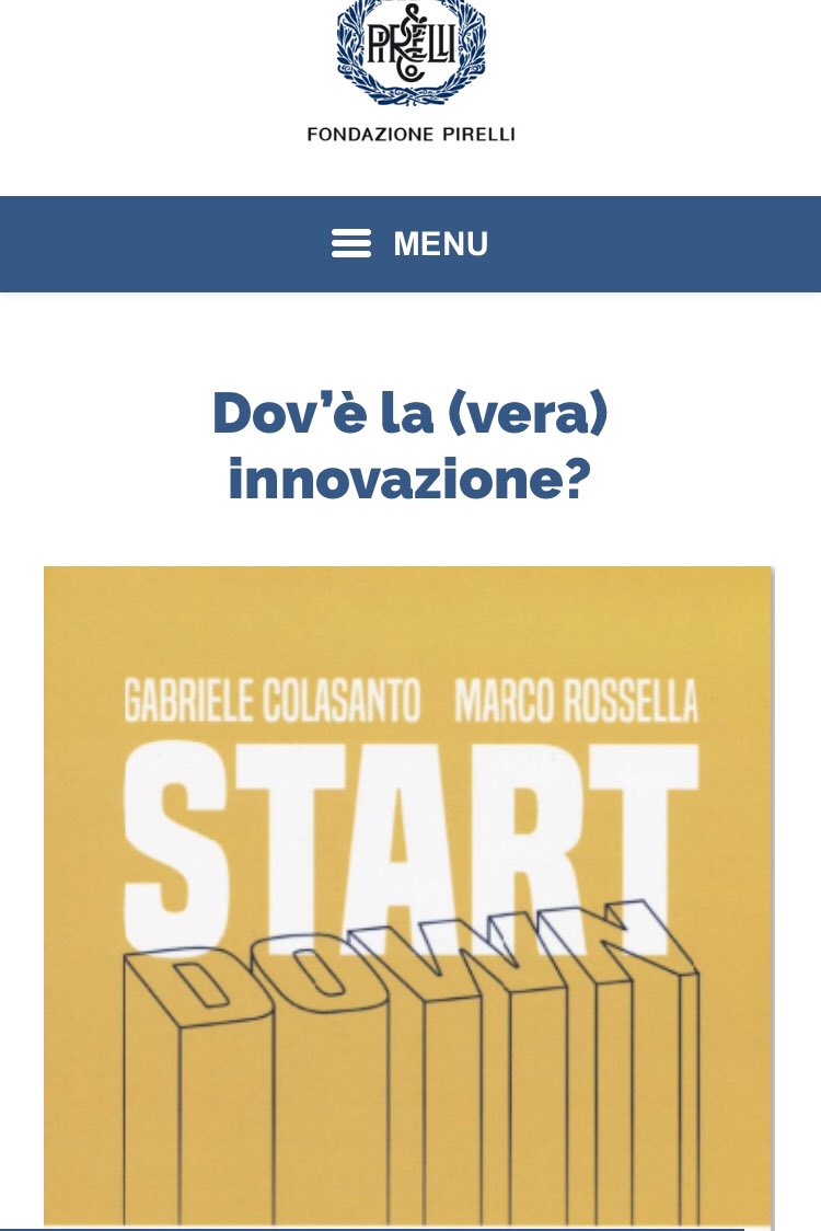 EdizioniGuerini's tweet photo. Dov’è la (vera) innovazione? Sul sito della @fondpirelli, nella sezione “Cultura d’impresa” a cura di @antoniocalabro, bella recensione di #StartDown
“Un libro che esamina criticamente i miti del sistema economico digitale e fa scoprire nuove risorse per il nostro Paese” https://t.co/UeKRuGYX8M