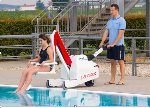poolliftcompany's tweet photo. The Panda Pod #poollift enables the swimmer to be transported direct from changing rooms to poolside with no requirement for a wheelchair. Can be easily steered into position. #accessibility #swimmingpool #CarersWeek2019 https://t.co/jk2ezgr0Uq