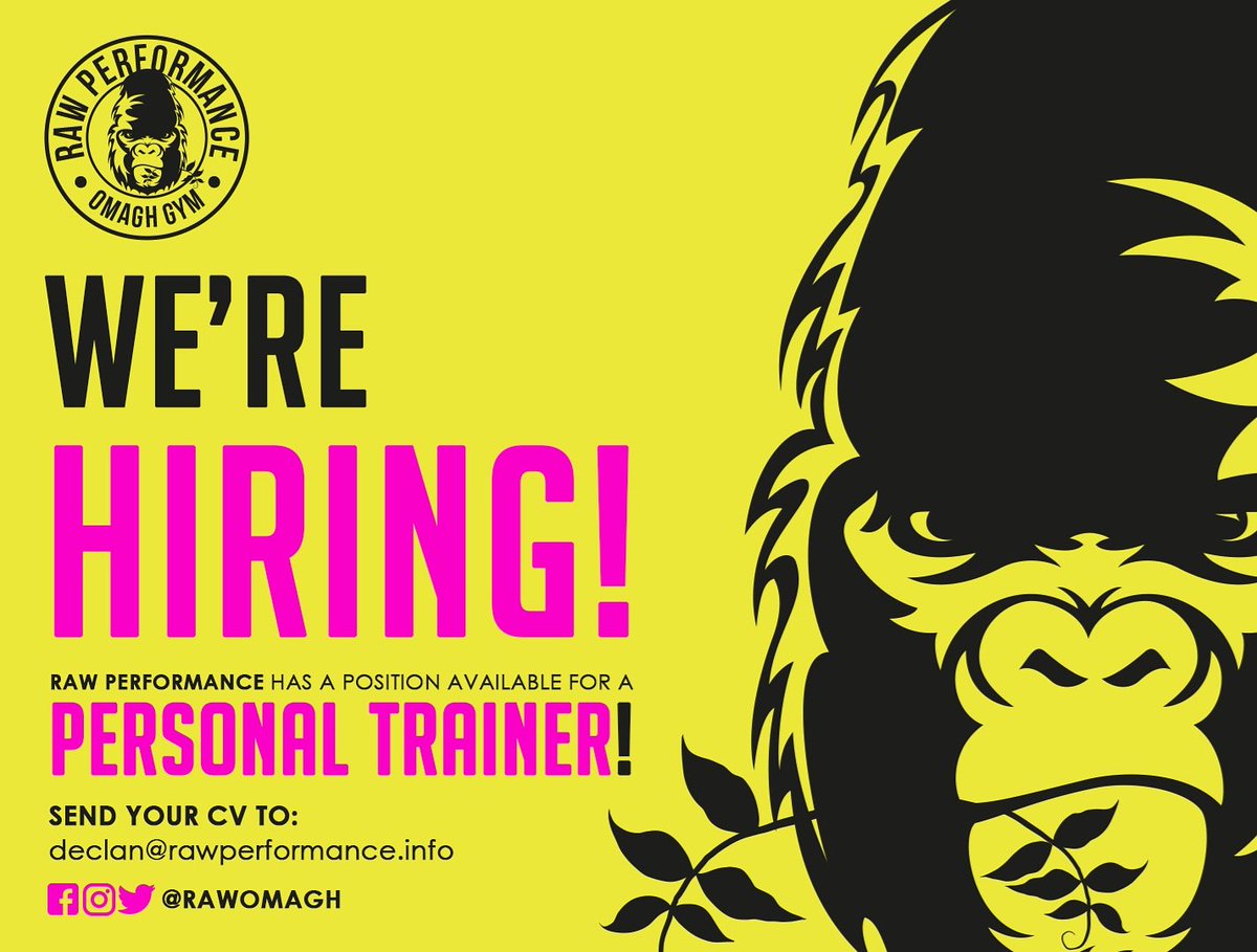 rawomagh's tweet image. ‼️ WE ARE HIRING ‼️

Are you a qualified Personal Trainer Level 3+?

Are you passionate about health and fitness?

We are NOW hiring 1 Personal Trainer to join the RAW Team! 🦍

For more information visit: bit.ly/2WBZrm8

#rawperformance #rawomagh #nourishperformevolve