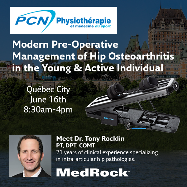 HipTracNow's tweet photo. Dr Tony Rocklin is leading a class on Modern Pre-Operative Management of Hip Osteoarthritis in the Young &amp; Active Individual - June 16 in Québec at PCN Physio: Clinique de physiothérapie et médecine sportive. TICKETS https://t.co/OG9GzNOaMe https://t.co/wYdKEuWmBv