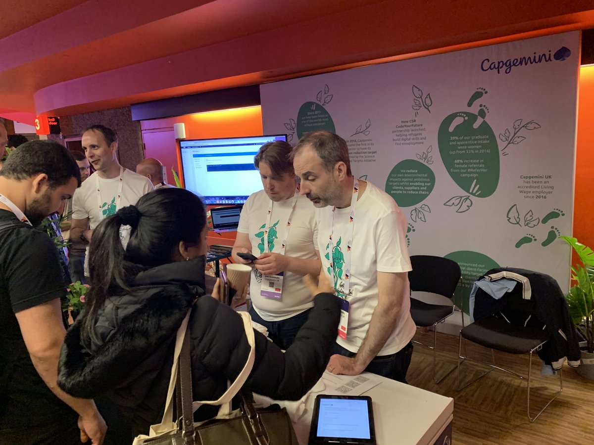 richmcm's tweet photo. Capgemini engineering team are at #LeadDevLondon and we're hiring #frontend #ui developers to work on our projects using #reactjs #graphql and #nodejs. Come to our stand to get a t-shirt or ice cream! @CapgeminiUK https://t.co/OIrtTFiugl