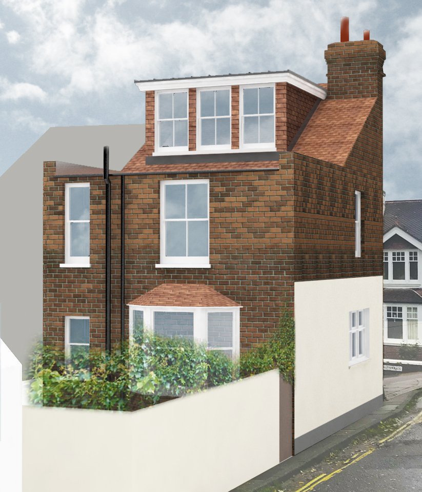 We just got planning consent for the complete overhauling, including a roof conversion and dormer for a house just off Lewes High Street, all in close discussions with the planners.  Can just see the dormer between the gap in the High Street!