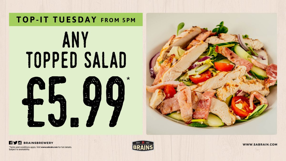 Top our house salad with a topping of your choice for just £5.99 all day!