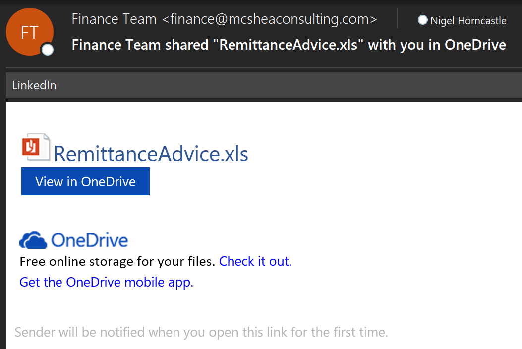 ucomltd's tweet photo. These fake #OneDrive emails are easy to spot. Surprised that EOL anti-spam protection doesn't trap this one! #MSFTadvocate https://t.co/Ohuv9iC5A8