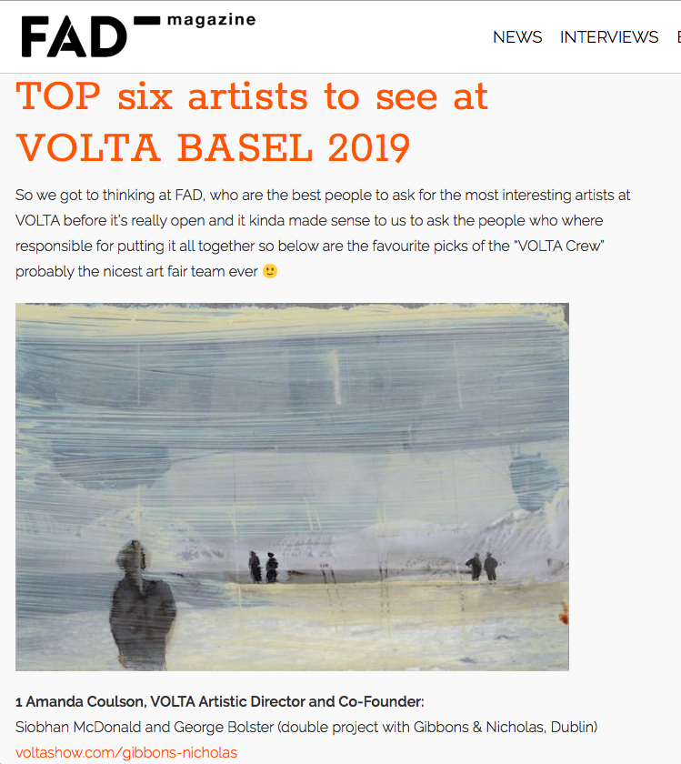 SioMcDonald's tweet photo. Over the moon for my work to be selected in TOP six artists to see at VOLTA BASEL 2019 - FAD Magazine https://t.co/KpS3v40int #VOLTA #volta2019 @culture_ireland @artscouncil_ie @gandnart https://t.co/q5deLRF1NH
