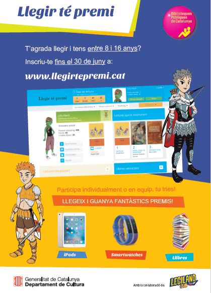En marxa el concurs #LlegirtéPremi, adreçat a joves de 8 a 16 anys, amb l’objectiu fomentar la #lectura durant el període de vacances d’estiu. Ja us podeu inscriure i participar-hi! Podeu guanyar molts premis! #BibliotequesCat #quèfemalesbiblios bit.ly/2HK5s7l