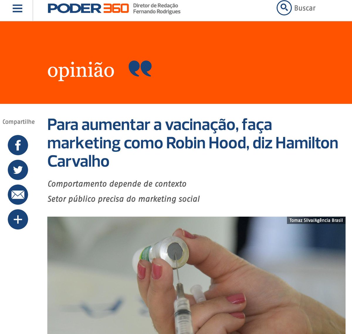 LAMSO_org's tweet photo. "Para aumentar a vacinação, faça marketing como Robin Hood, diz  @PublicHamilton. Comportamento depende de contexto. Setor público precisa do marketing social". Leia o artigo aqui: https://t.co/jToisM4aFR #socmar #LAMSO #Brasil https://t.co/aPDSCkMg7o