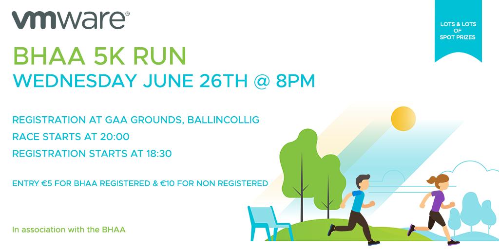 VMwareIreland's tweet photo. This year we are hosting our 5th annual VMware 5k race in association with the @CorkBhaa Whatever your pace, why not join us for some fun and fresh air! #VMware5k #VMlife #vmware #community #ballincollig #Cork https://t.co/03RBIHFCJa