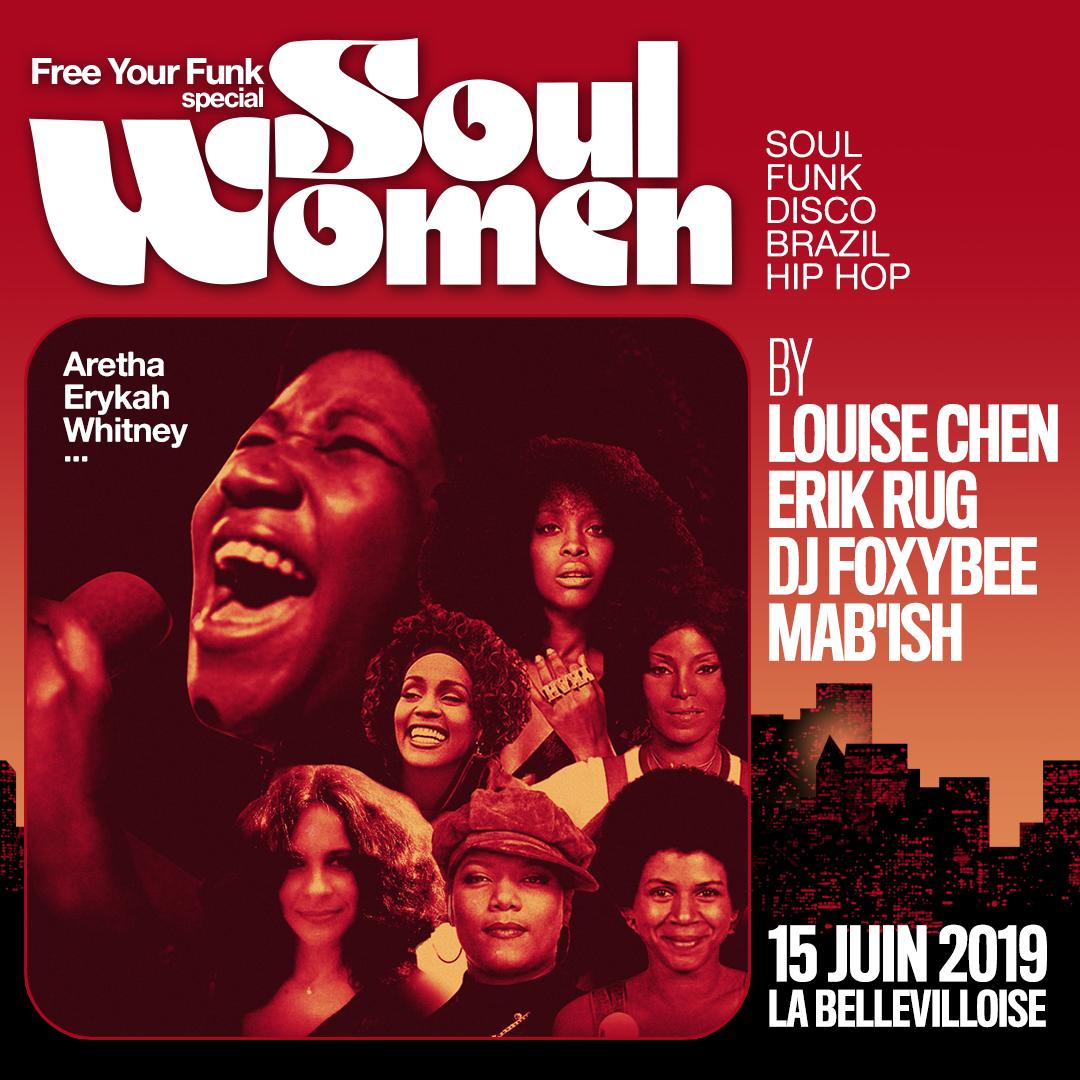 <a href="/FreeYourFunk/">Free Your Funk</a> special SOUL WOMEN ce samedi 15 juin @labellevilloise avec <a href="/LouiseChen_/">Lwise 🦋</a> erik rug <a href="/DjFoxybee/">LAURA DJFOXYBEE</a> mab'ish preventes :  bitly.com/FreeYourFunkSo…