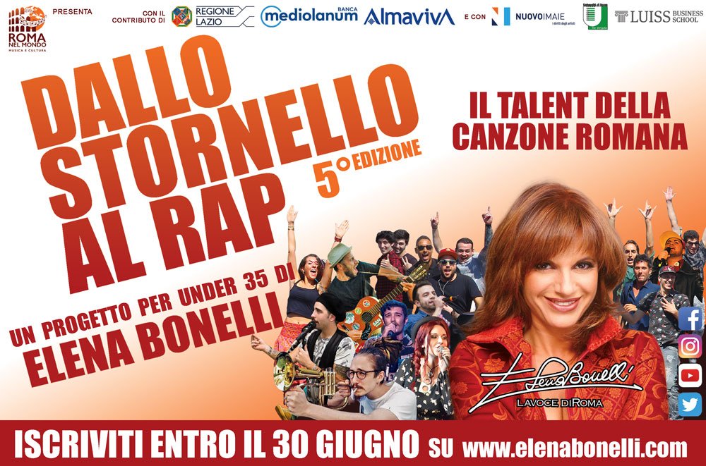 Desideri un futuro nel mondo della musica? Realizza il tuo sogno e iscriviti a #DalloStornelloalRap il prestigioso #concorso per giovani cantanti under 35. Scopri il regolamento su elenabonelli.com ed invia la tua canzone! Iscrizioni gratuite e aperte fino al 30 Giugno.