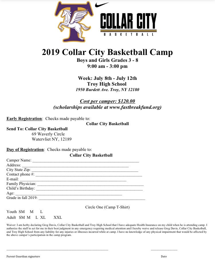 collarcitybball's tweet photo. SUMMER BASKETBALL CAMP!! July 8th - July 12th for boys and girls grades 3-8!! Hosted by @TroyHighBoysBB @TroyHighGirlsBB @TCSD https://t.co/OYHRGNu3I3
