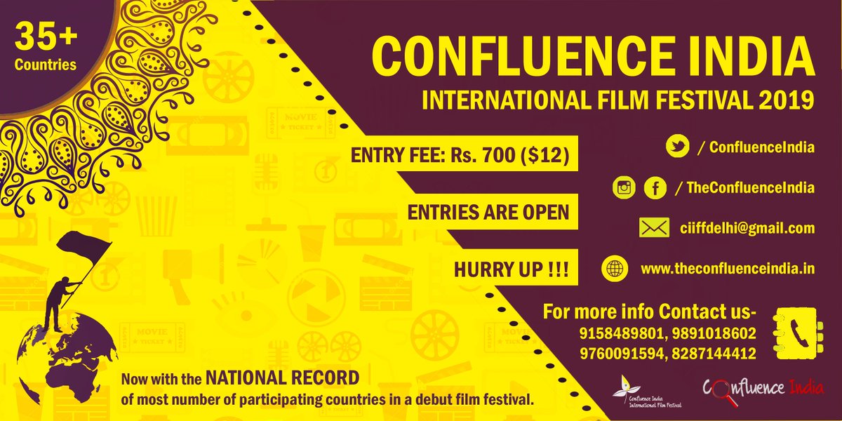 ConfluenceIndia's tweet image. Send your #Short_Films / #Documentary_Film / #Animation_Films / Meaningful #Youtube_Videos to #Confluence_India_International_Film_Festival 2019, New Delhi and stand a chance to win exciting prizes.

#SHARE #HurryUp

#CIIFF #ConfluenceIndia