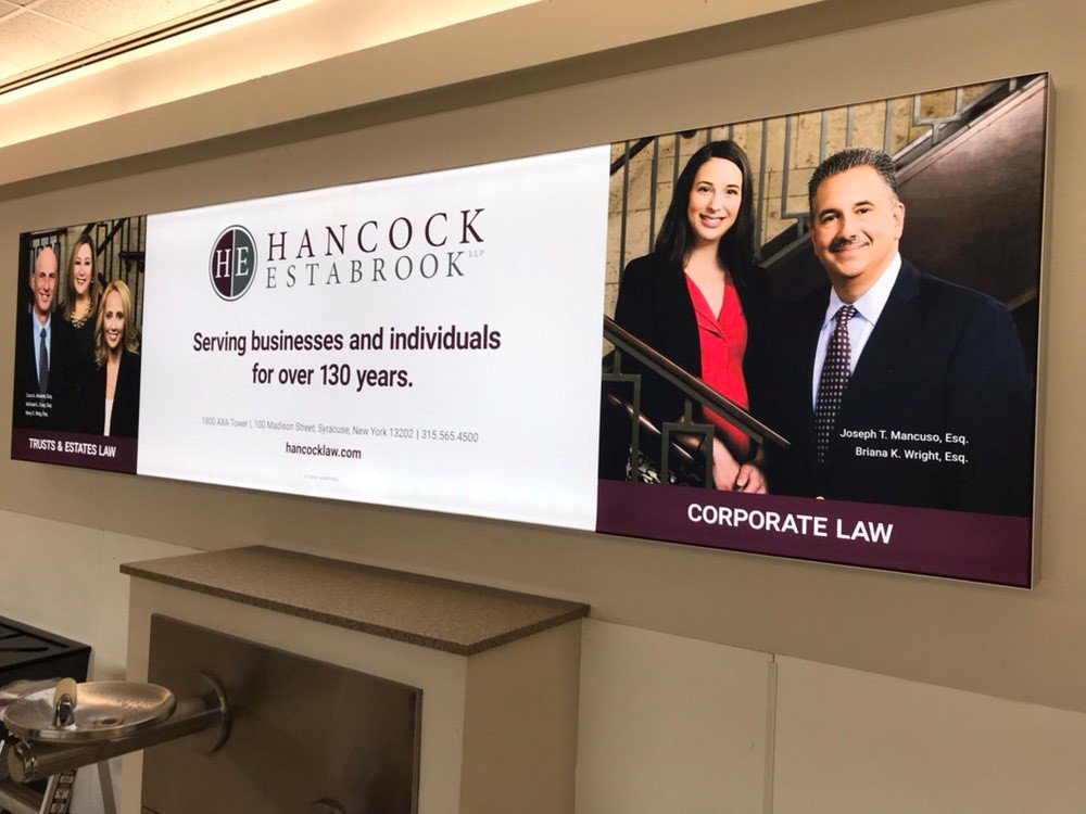HancockLawLLP's tweet photo. When traveling throughThe Syracuse Hancock International Airport you may notice another Hancock, our new ads are live in terminals A and B. #Healthcarelaw #corporatelawyer #trustsandestates #FlySyr #hancockestabrook @SyracuseAirport https://t.co/PHwjms6QT5