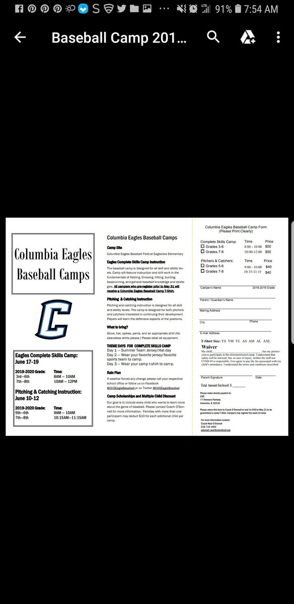 Baseball camp is next week!!! Walk-ups are welcome. Pitcher/Catcher camp is June 24-26.