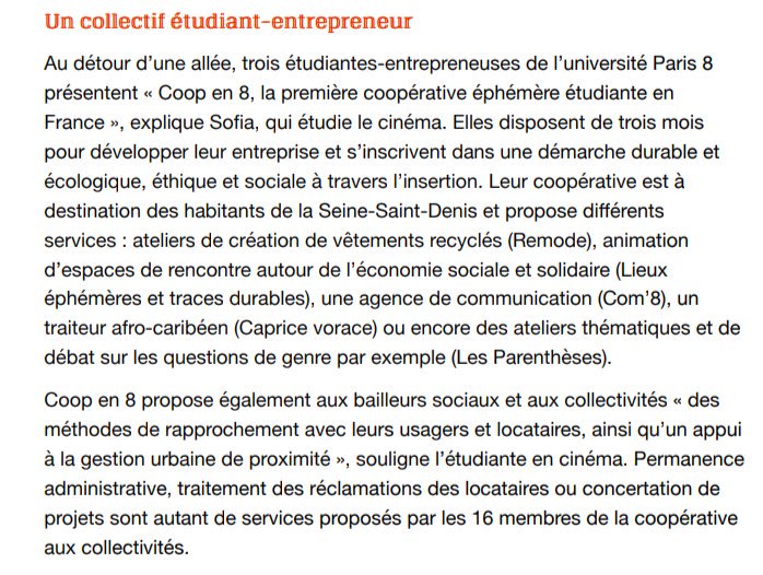 La #coopération, l'#entrepreneuriat #étudiant &amp; <a href="/coopen8/">Coopen8</a> à l'honneur dans En commun, le journal de <a href="/PlaineCommune/">Plaine Commune</a>, &amp; le <a href="/JournalGdParis/">Le journal du Grand Paris</a> 🙌
Merci aux journalistes de valoriser le travail de ces jeunes #entrepreneurs #inSSD <a href="/UnivParis8/">Université Paris 8</a> !
#ESS #coops