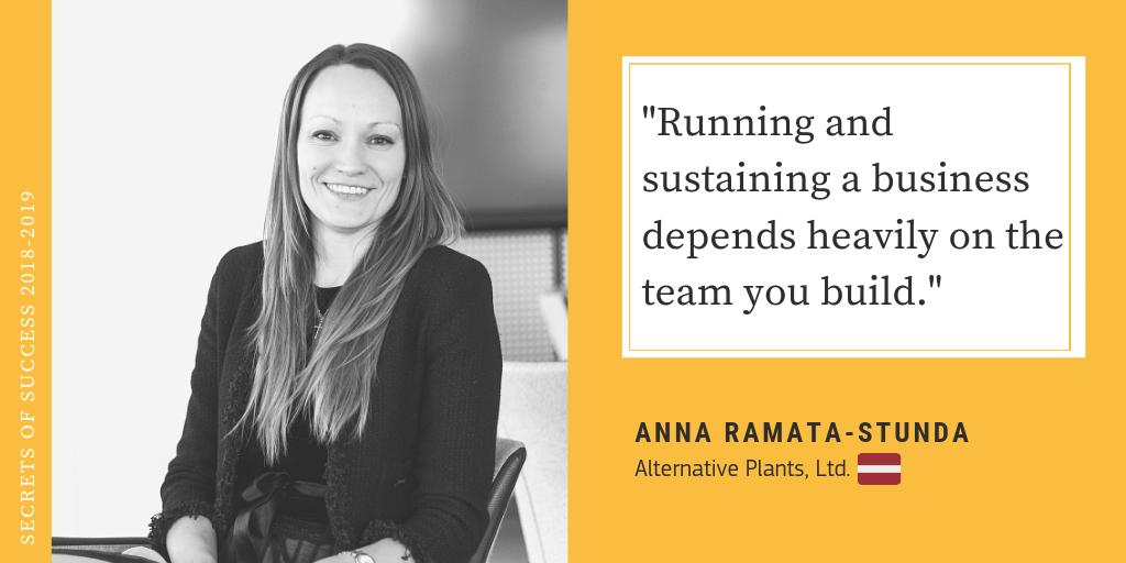 This week we have Latvian entrepreneur, Anna <a href="/ARamataStunda/">Anna Ramata-Stunda</a>, in the spotlight! 🇱🇻

Anna from <a href="/AlternatPlants/">AlternativePlants</a> says that her secret of success is... a strong team.  

The full interview is available in our biennial brochure 'Secrets of Success 2018-2019' ➡️bit.ly/2DzmKkV