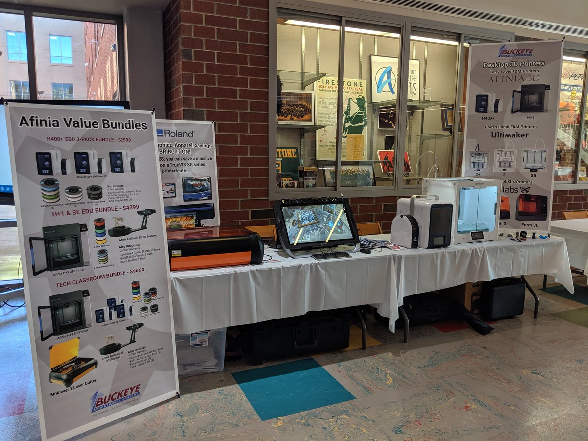 BuckeyeEdu's tweet photo. We're hanging out at #APS3T today in Akron talking about MakerSpace technologies in the classroom! We've got 3D printers, a laser and 3D interactive technology to check out so stop by and say hi! #FutureFierce https://t.co/Z2v2zWV3Sv