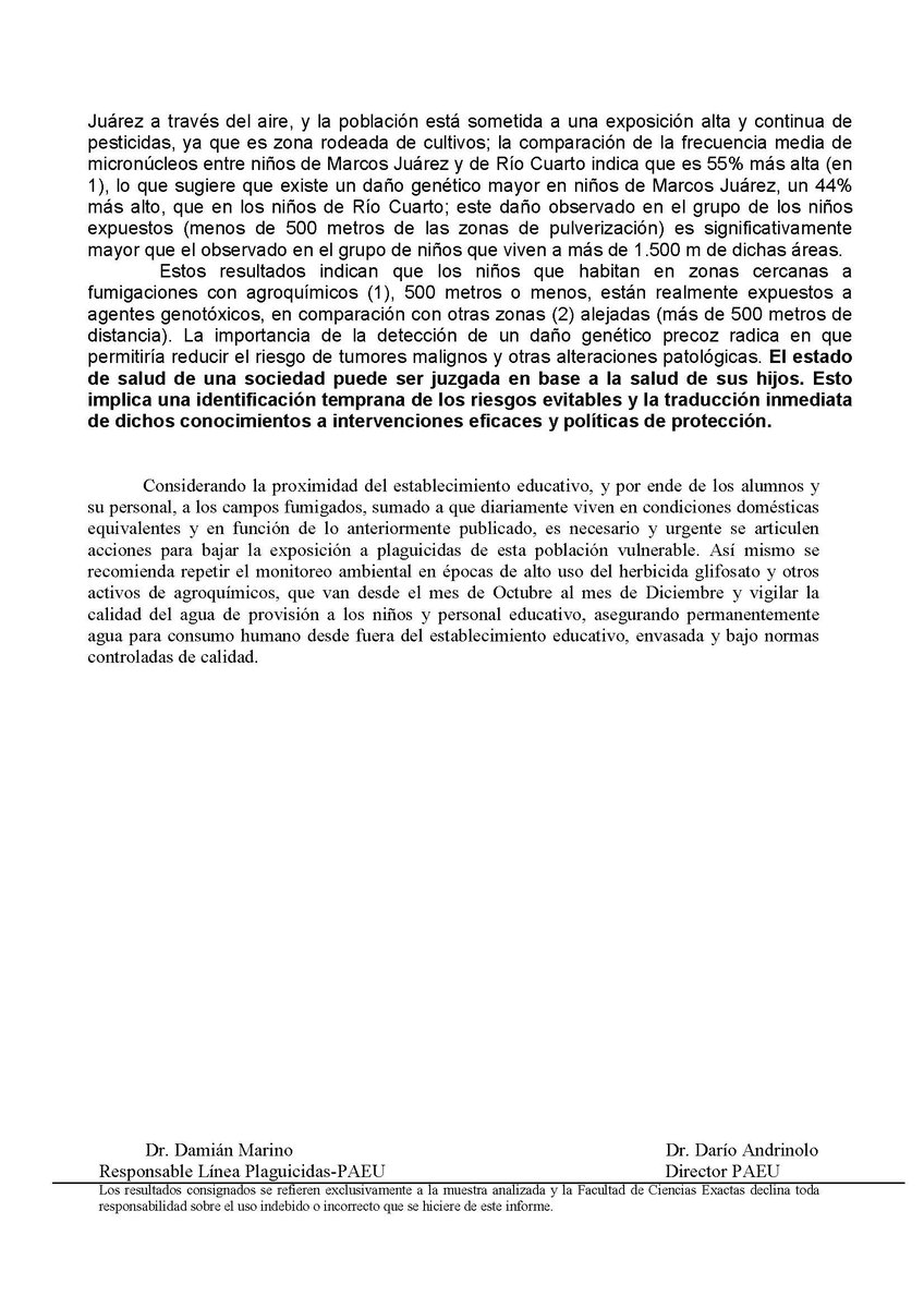 Como grupo recordamos a Ana en su lucha, en defensa de la salud infantil y de las y los docentes rurales. Hacemos público este informe del 2015!! donde ya mostrabamos la exposición a mezcla de plaguicidas en la Escuela 11 de Areco, donde Ana Zabaloy era directora.