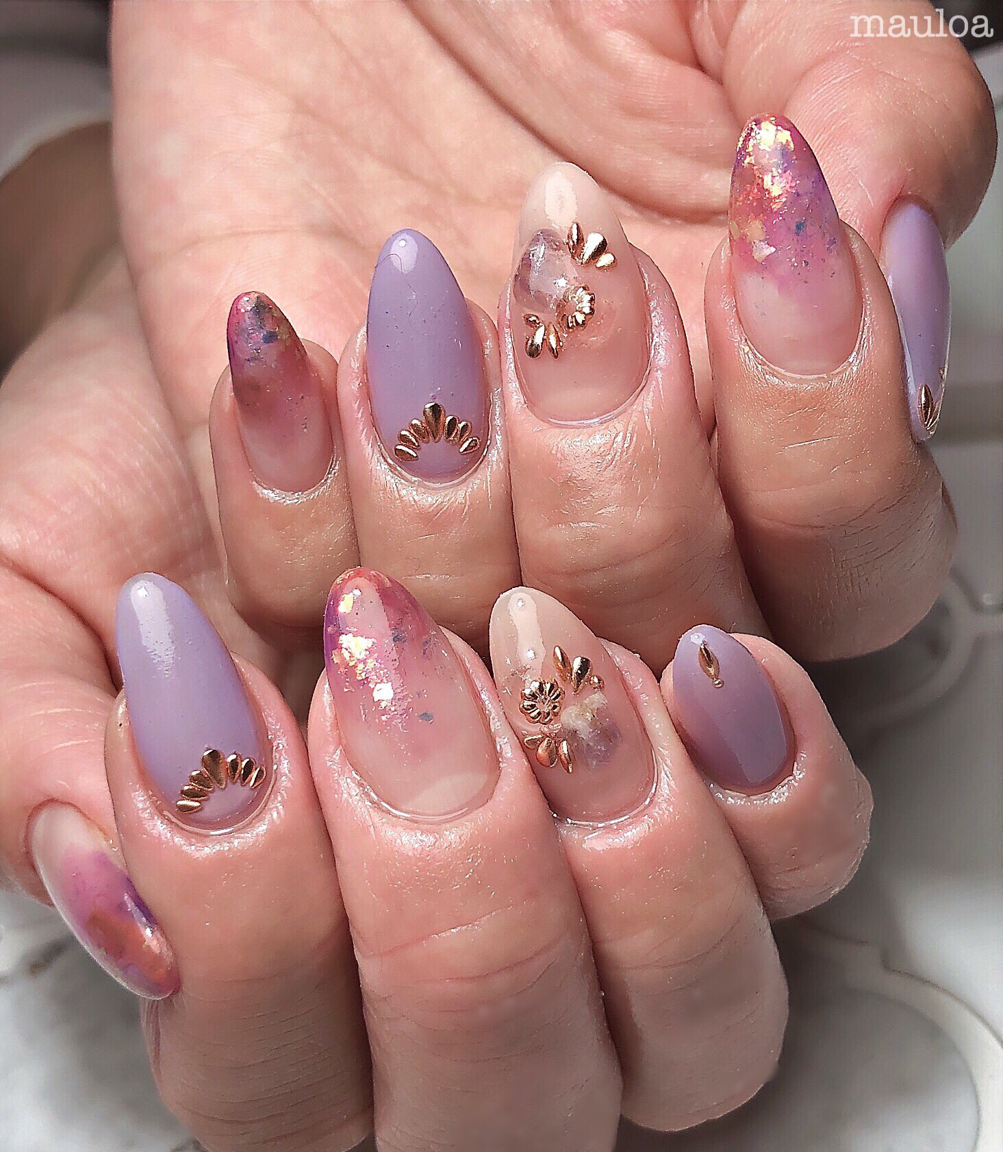 Mauloa パープルでお任せで いつもありがとうございます ネイル ネイルデザイン 海ネイル 海ネイル 19 サンプルチップ デザインチップ 夏ネイル 大理石ネイル Mananails 手書きアート Nail マットネイル ターコイズネイル 天然石 ネイル ピンク