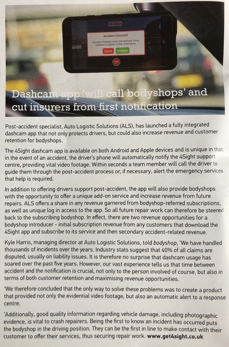 get4sightapp's tweet photo. Could bodyshops take the FNOL lead? Great to see coverage of 4Sight in #bodyshop magazine.
https://t.co/Pz1gbDpWW0…/could-bodyshops-take-the-fnol…/ 
#magazine #fnol #coverage #dashcam #4sightdashcamapp https://t.co/LqqtkLHpAH