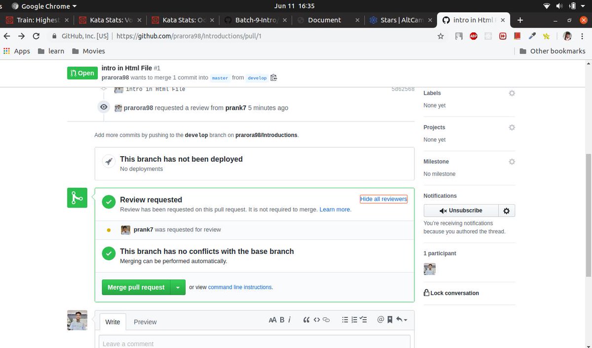 Prateek_Codes's tweet photo. June 11: Day 4 of #100dayofcode
ohh! What a Busy day Today. I Learn Lot About Git how to use its "Push Pull" requests Creating a Branch merge it into master or contribute to the #opensource  Project trained By @dprank
#html #css #webdeveloper #webdev #javascript #git #github https://t.co/spUHGT0WaV