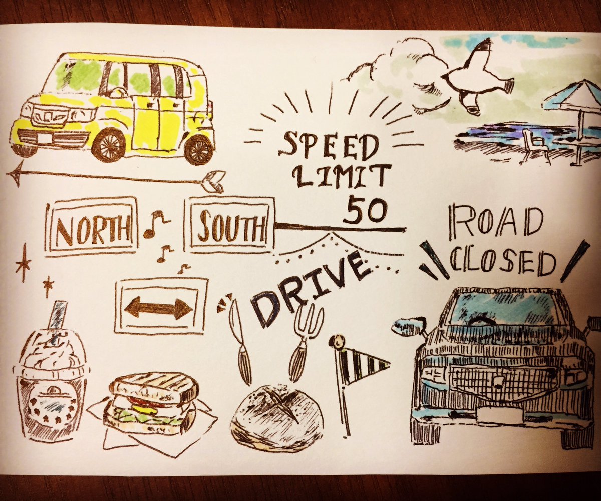 やまざきあずさ ドライブ 一発書き 車 海 ボールペン ボールペン画 カフェイラスト カフェ やまざきあずさ ドライブ 一発書き 車 海 ボールペン ボールペン画 カフェイラスト カフェ
