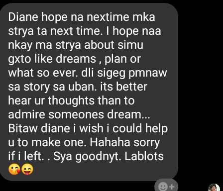 dianeedaite's tweet photo. Imy hoy haha I hope happy ka karun 😂😊 Sana I have the guts to fight for my love pero basin if naa kay useless gihapon kay ingun sila it takes two person to fight para mag work, unsaon if ako ray mo fight? 🙃 https://t.co/qWG7x4SBHb