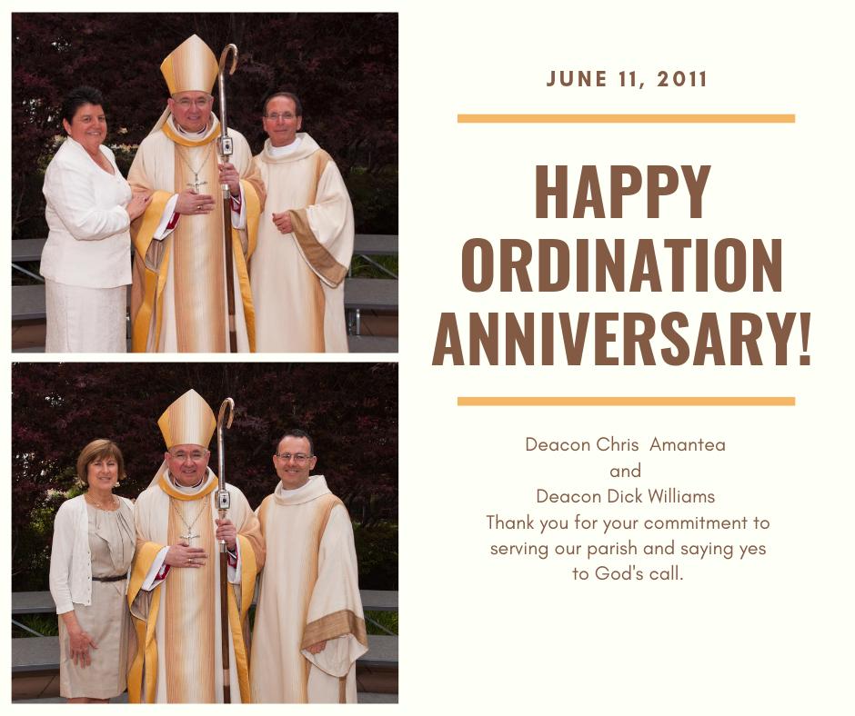 AmericanMartyrs's tweet photo. Deacon Chris Amantea and Deacon Dick Williams celebrate their #ordination #anniversary #today #sacredorder #diaconate #dalmatic #stole #kissofpeace #theysaidyes https://t.co/UTAnQEilpQ