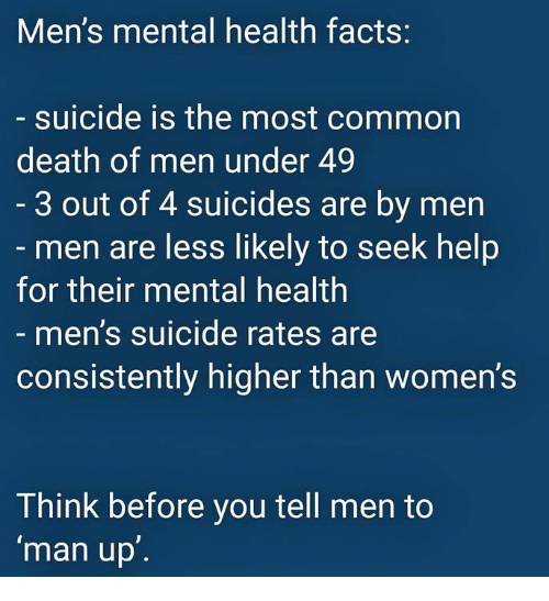It's Men's Mental Health Week. Try to remember a few of these stats the next time you tell someone with depression/anxiety to 'Man Up'. #SickNotWeak
#MentalHealthMatters
#MensMentalHealthWeek