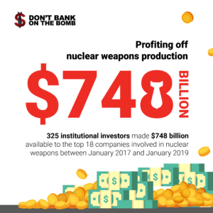 PSRnuclear's tweet photo. Is your bank using your $$$ to finance #nuclearweapons? @PAXforpeace and @nuclearban have launched a new report showing how banks and pension funds are financing the companies involved in the production of nuclear weapons @DontBankonBomb https://t.co/s2lO14jsvD https://t.co/ntoIuK24qx