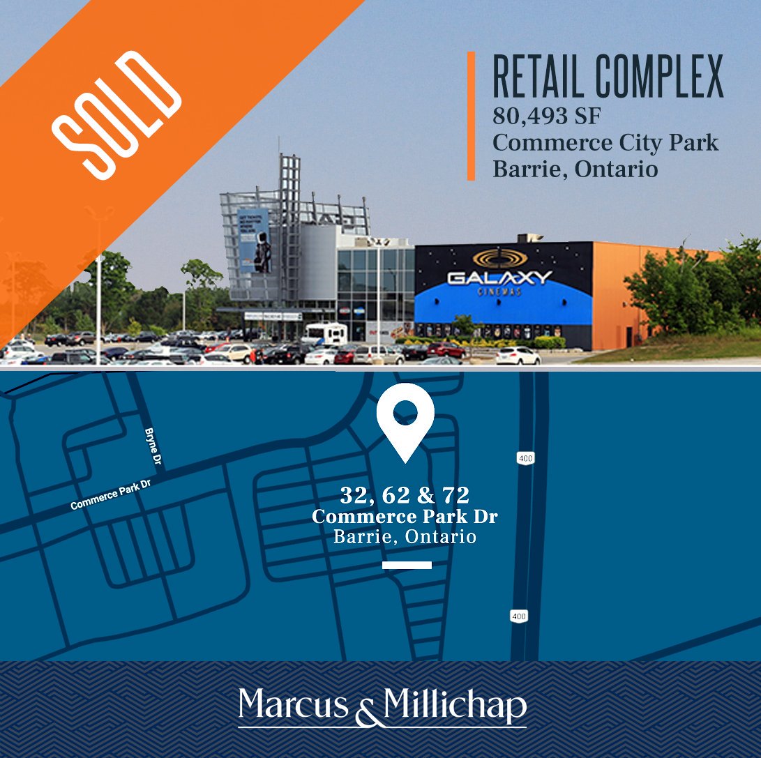 MMREISOttawa's tweet photo. SOLD | Congratulations to Marcus &amp; Millichap’s Arash Doulatshahi of our Toronto office for the successful closing of an 80,493 SF retail complex located on Commerce Park Drive in Barrie, ON.  

The assets sold for $17.1M to a private investor.

#MMREIS #cre #brokerage #sold https://t.co/xjtExNow2h