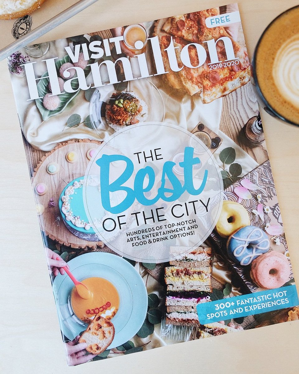 DonutMonster's tweet photo. So nice to be featured on the front of VISIT HAMILTON along with so many #HamOnt greats! Gorgeous cover shot by @tastehamont 😍 Pick up a free copy at the Tourism Hamilton Visitor Center and find out more about all the great things Hamilton has going on 👌🏼 #HamOnt #VisitHamilton https://t.co/DPWeSnQvg8