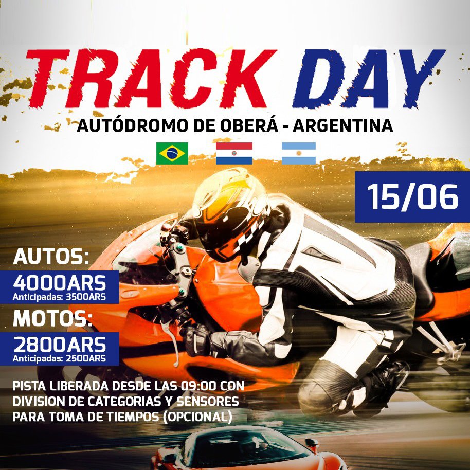 Este sábado 15 de Junio se realizará otro Track Day en el autódromo de #Oberá organizado por BRT Racing y con el apoyo de la Fundación #NexoSport. El mismo contará con la presencia de pilotos de Brasil, Paraguay y de nuestra provincia. 👉👉👉 nexosports.com.ar/track-day-en-e…