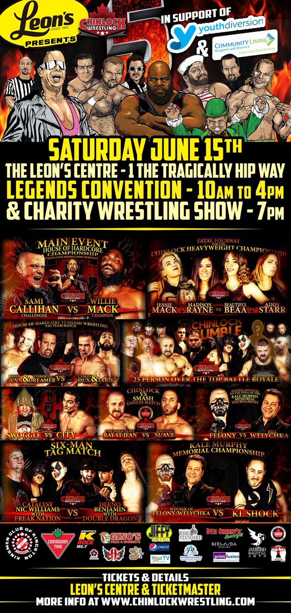 House of Hardcore (@houseofhardcore) on Twitter photo This SATURDAY, House of Hardcore & <a href="/ChinlockWrestle/">Chinlock wrestling</a> team up to raise money for <a href="/YouthDiversion/">Youth Diversion</a> and Community Living Kingston.
Wrestling legends convention 10am-4pm
Wrestling show 7pm
For tix go to houseofhardcore.net
#houseofhardcore This SATURDAY, House of Hardcore & <a href="/ChinlockWrestle/">Chinlock wrestling</a> team up to raise money for <a href="/YouthDiversion/">Youth Diversion</a> and Community Living Kingston.
Wrestling legends convention 10am-4pm
Wrestling show 7pm
For tix go to houseofhardcore.net
#houseofhardcore