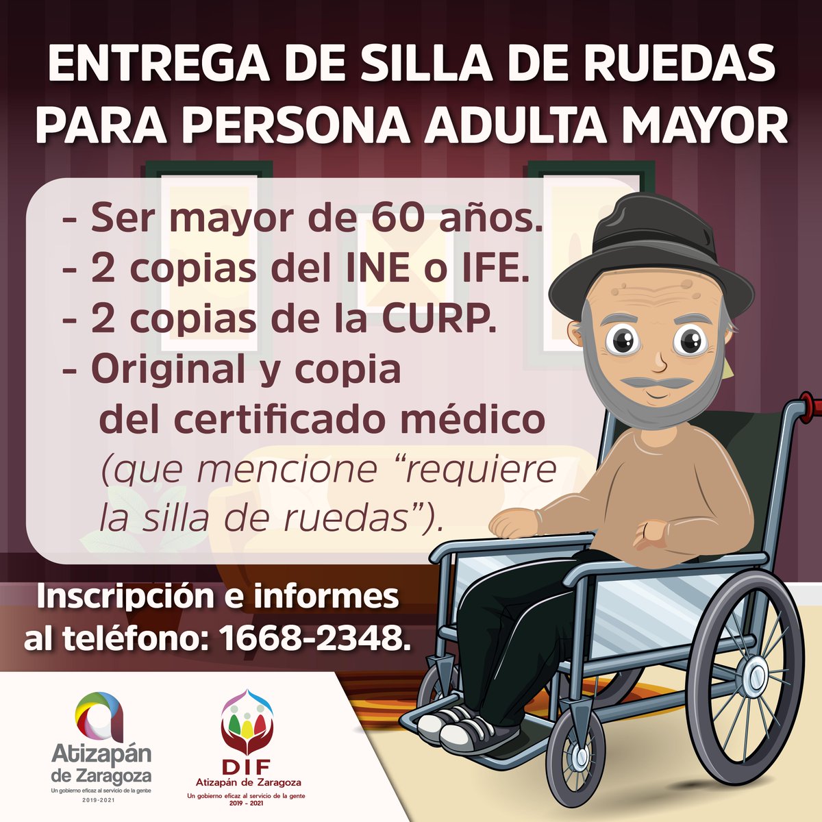 El <a href="/DIFAtizapanZ/">Sistema Municipal DIF Atizapán de Zaragoza</a> está dando apoyo a nuestras personas adultas mayores, si conoces a un adulto que requiera una silla de ruedas, puedes inscribirlo hasta el próximo viernes.