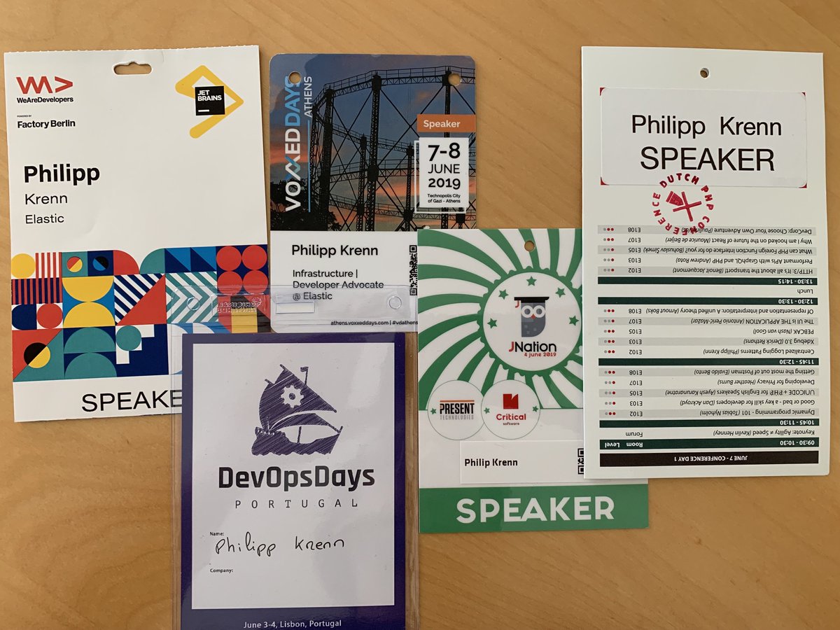 xeraa's tweet photo. last week was good, but again missing one badge 😅
#devopsdaysportugal #jnation #devopsBCN2019 #wearedevs19 #dpc19 #voxxedathens https://t.co/ccttPWmOCt