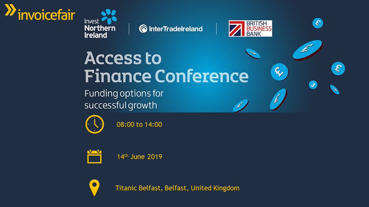 befinancefair's tweet image. We are delighted to participate as a &apos;Funder&apos; at the @InvestNI, @Inter_Trade Access to Finance Conference in Belfast on Friday, 14 June. For unique and high flexible working capital funding, talk to us there or call +353 1 6632662.
#SMEfunding #Workingcapitalsolutions #Invoice