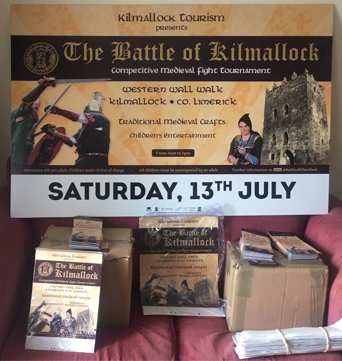 TKilmallock's tweet photo. Final preparations for the inaugural Battle of Kilmallock on July 13th. 

Not your typical medieval re-enactment, Think MMA with swords beneath the fortifications of #Kilmallock 

#BattleofKilmallock #MunsterVales #ThisisLimerick #Ballyhoura https://t.co/2RrTsTmnfq