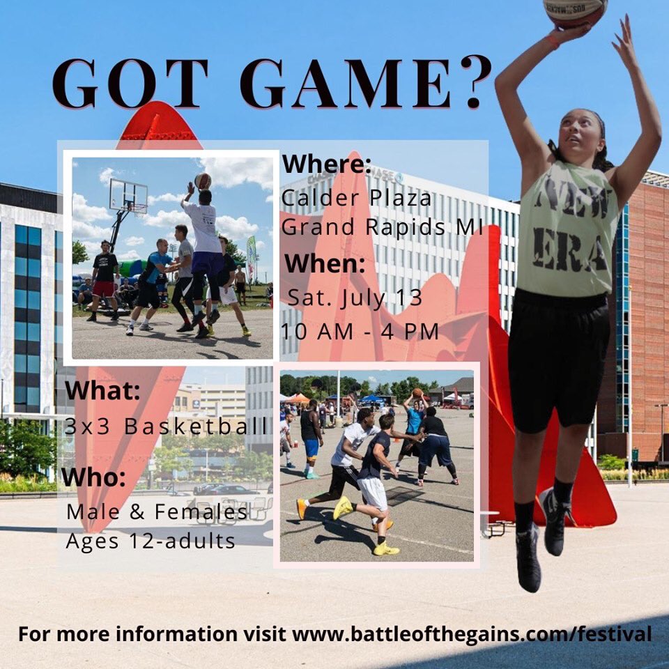 Battleofthegain's tweet photo. GOT GAME? Compete for the 2019 Calder Plaza championship! Winners reign in 3x3 basketball at the #4thAnnualGainsSummerFestival set at the plaza for July 13.  

Male and female athletes are forming teams now. Register your team ASAP at https://t.co/mriSVHQQFj &amp; get your game on! https://t.co/2BqSBOFlKn