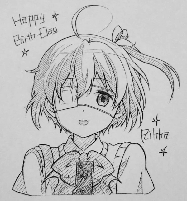 六花描いたなもっ。
お誕生日おめでとうなも!
六花よろこんでるなも～っ。
#小鳥遊六花生誕祭2019 #模写
#絵描きさんと繋がりたい
#アニメ好きさんと繋がりたい 