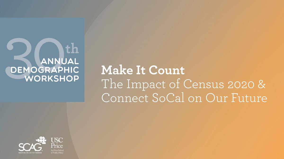 SCAGnews's tweet photo. The 30th Annual Demographic Workshop will be kicking off soon. We'll be talking population &amp; economic trends, major implications for the housing crisis, and how it all ties in to #Census2020 and #ConnectSoCal. Let's make it count! 🔢 📊 https://t.co/KAnYmz3KoR