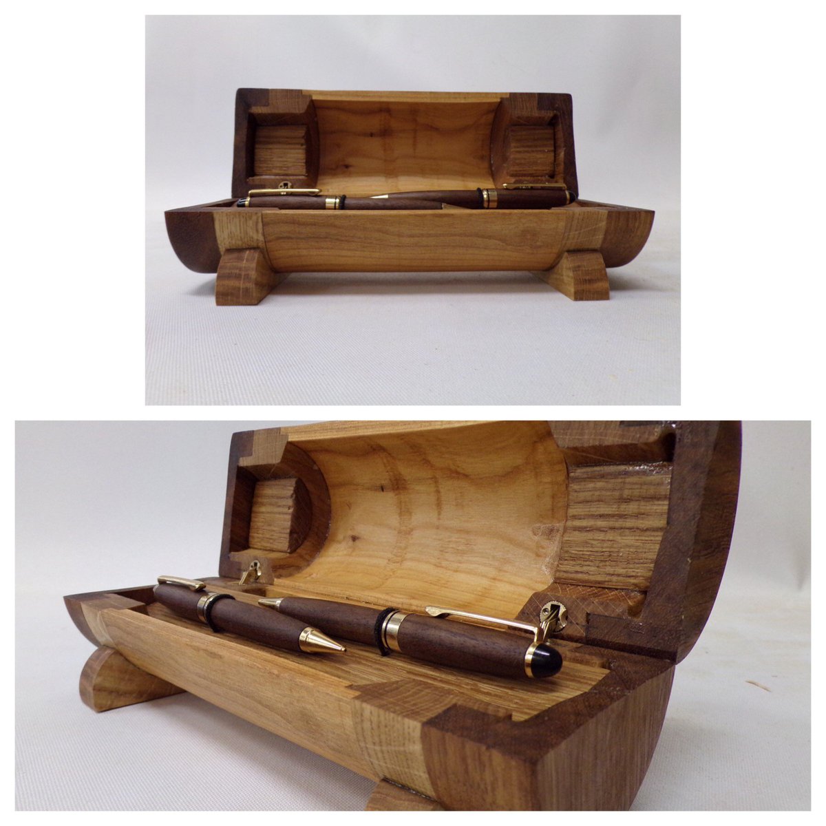 WorkbridgeUK's tweet photo. Another beautiful product made by our Service Users in the Workbridge Heavy Industry Workshop. The box is made from cherry, oak and iroko.  The pen and pencil are made from oak.#workshop #product #pencil #oak #cherry #workbridge #standrews #patient #serviceuser #woodwork #lathe https://t.co/cSBIyKF4jR