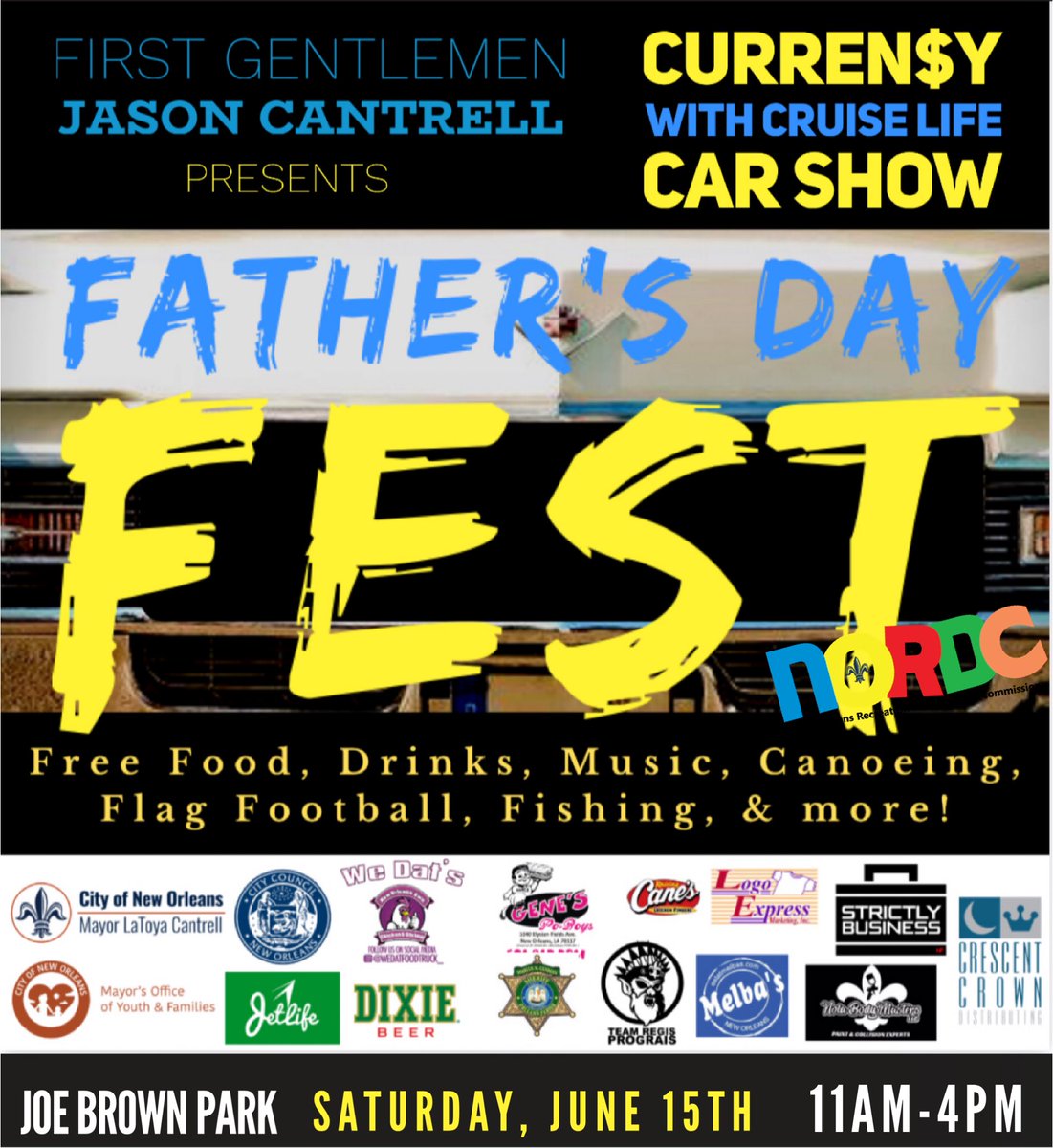 mayorcantrell's tweet photo. #ThankYou @MayorCantrell @Vote4Cyndi @CityOfNOLA @WeDatFoodTruck @dixiebrewco @genespoboys @raisingcanes @regisprograis @nolabodymasters @strictlybusinessnp @crescentcrownla #Melbas #LogoExpress #GenesPoBoys @sheriffgusman #JetLife #Currensy #FathersDay #NewOrleans #Father https://t.co/TiwTnB1whG