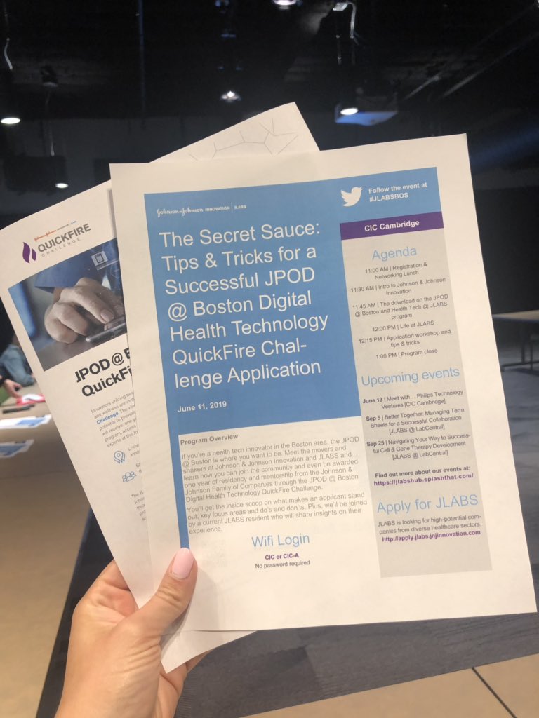 Great event today at @CICBoston #JLABS focused on tips and tricks for a successful #JPOD @ Boston Digital Health Technology #QuickfireChallenge Application