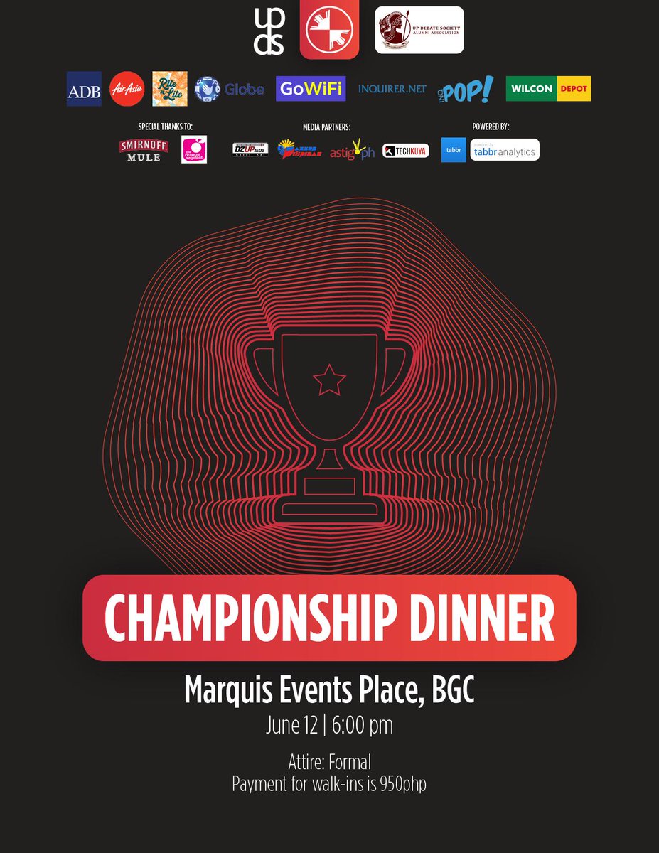 pidconline's tweet image. We&apos;re down to the last stretch of the #PIDC2019! Dine with us as we witness teams #SetTheMotion with wit, determination, and passion at the Championship Dinner! 🏆

Head to Marquis Events Place, BGC on June 12, 6PM. Attire is formal. Walk-ins pay an entrance fee of 950 PHP.