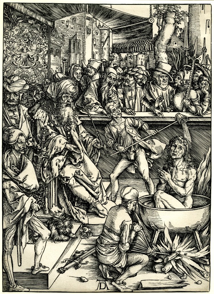 Albrecht Dürer, The martyrdom of St. John (from the Dürer's Apocalypse). Currently on view at the <a href="/MuzeumMAW/">Muzeum Archidiecezji Warszawskiej</a> in Warsaw.