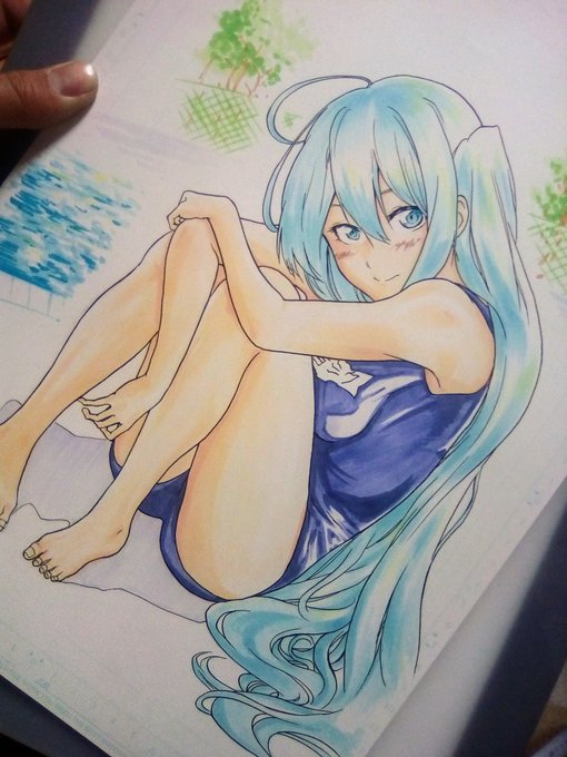 #初音ミク 
#ボーカロイド 
#イラスト好きさんと繋がりたい 
水着ミクちゃん 