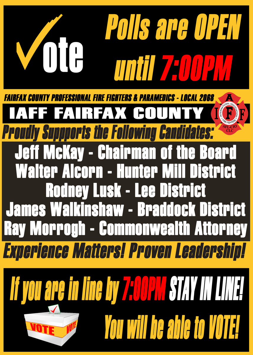 IAFF2068's tweet photo. Your #IAFF2068 #FairfaxFirefighters Proudly Support @JeffreyCMcKay , @walter_alcorn , @Lusk4Supervisor , @JamesWalkinshaw  and @RayMorroghFFX . Find your voter information here https://t.co/v9D58hlhny … 

#FairfaxCounty #Vote #DemocraticPrimary #FairfaxDems https://t.co/UteUfHOkcm