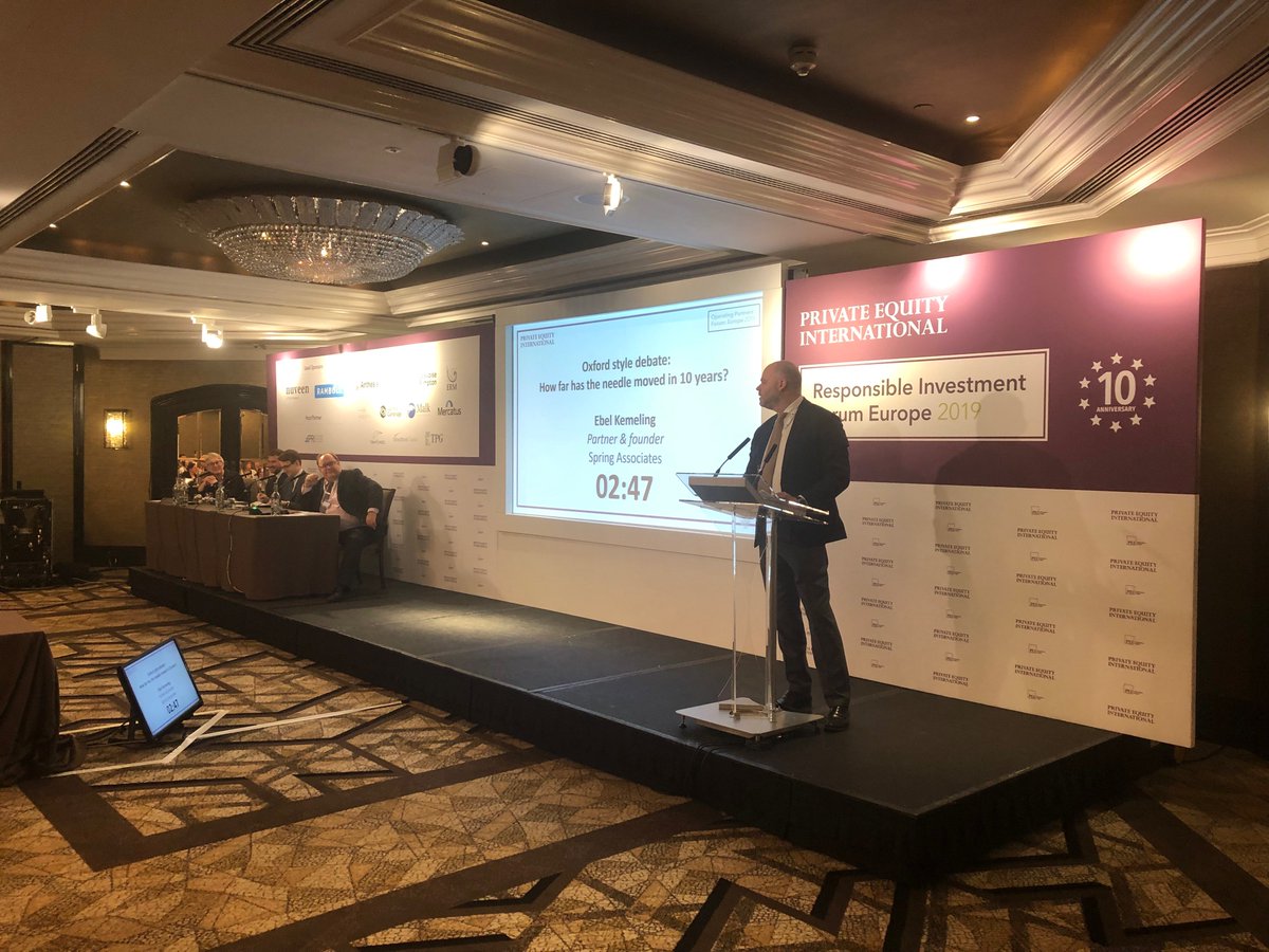 SpringAmsterdam's tweet image. Last week, some of our colleagues attended the Responsible Investment Forum Europe 2019 in London. Ebel Kemeling, partner and founder of Spring Associates, participated in an exciting debate on the developments of ESG integration in Private Equity.